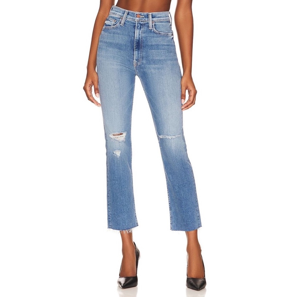 Mother High‎ Waisted Rider Ankle Fray Straight Leg Jeans in Party Like A Pirate